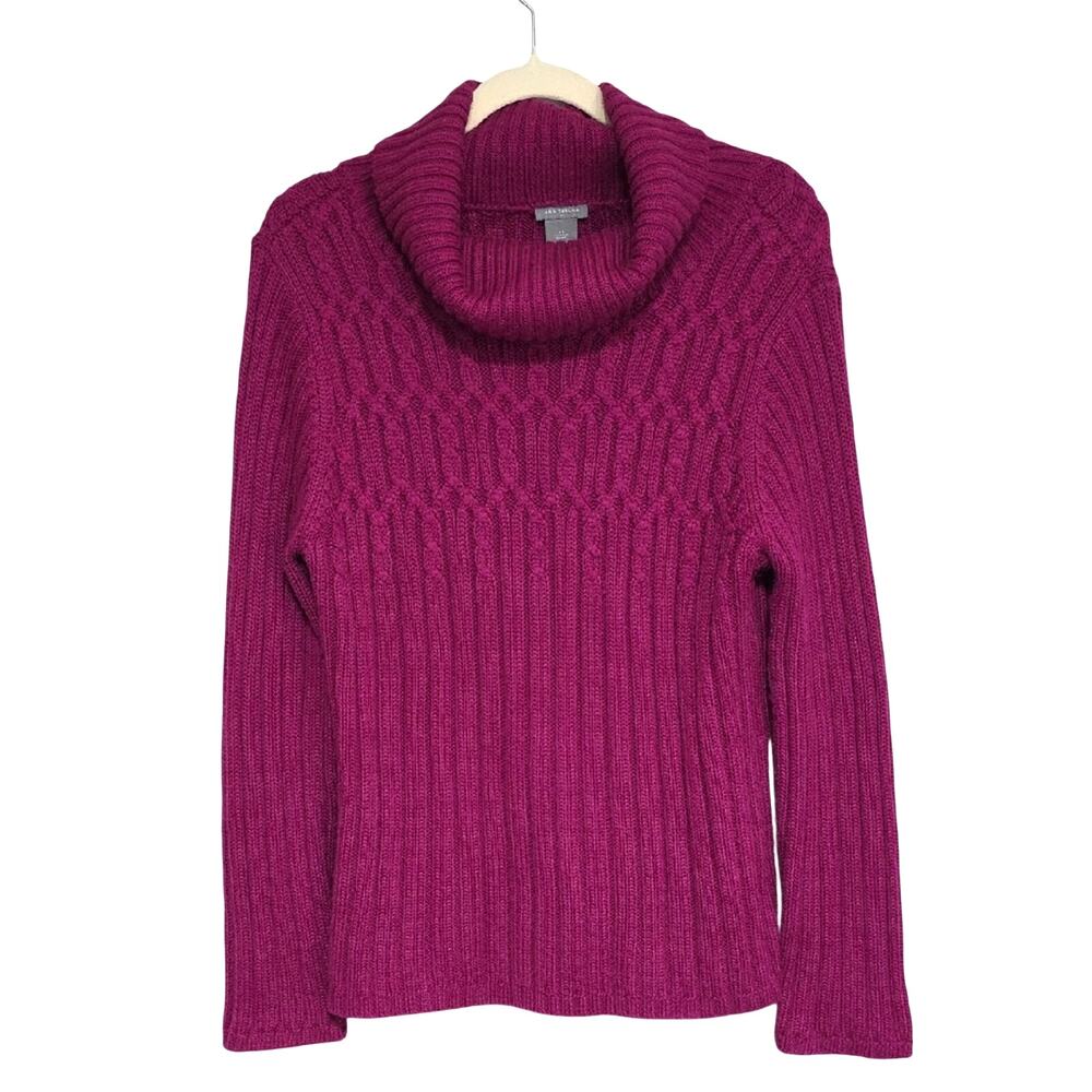 Ann Taylor Womens Sz XL Purple Wool Blend Cable Knit Ribbed Cowl Neck Sweater
